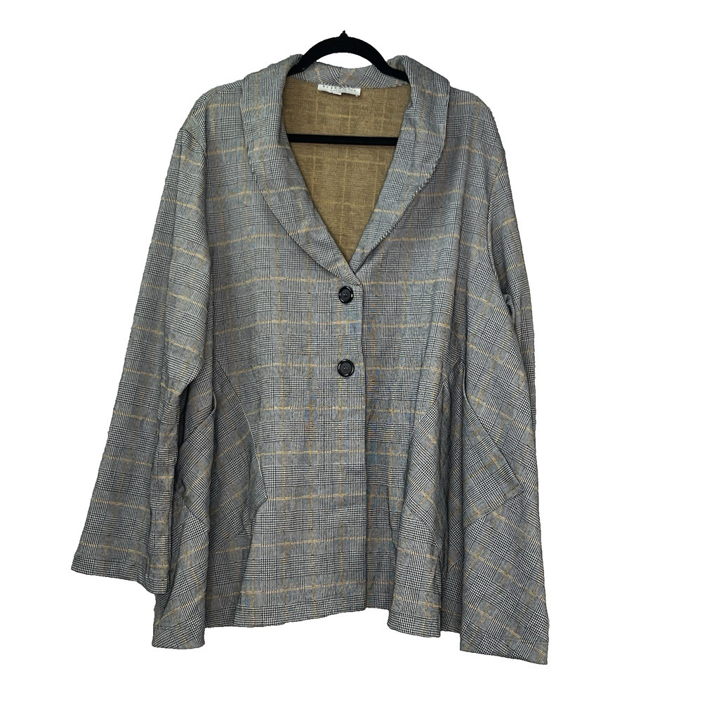 Brynn Walker Womens Lagenlook‎ Blazer Size 2X Plaid Abstract Pockets